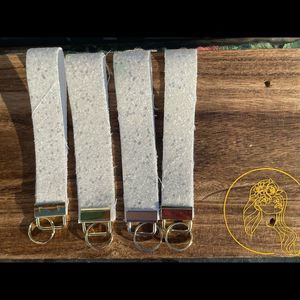 White Faux Leather & Rhinestone Wristlet